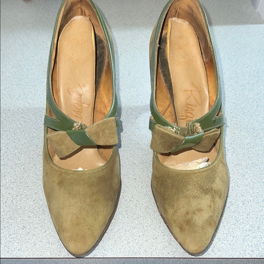 Risque Green and suede 3/4 heel vintage small 7